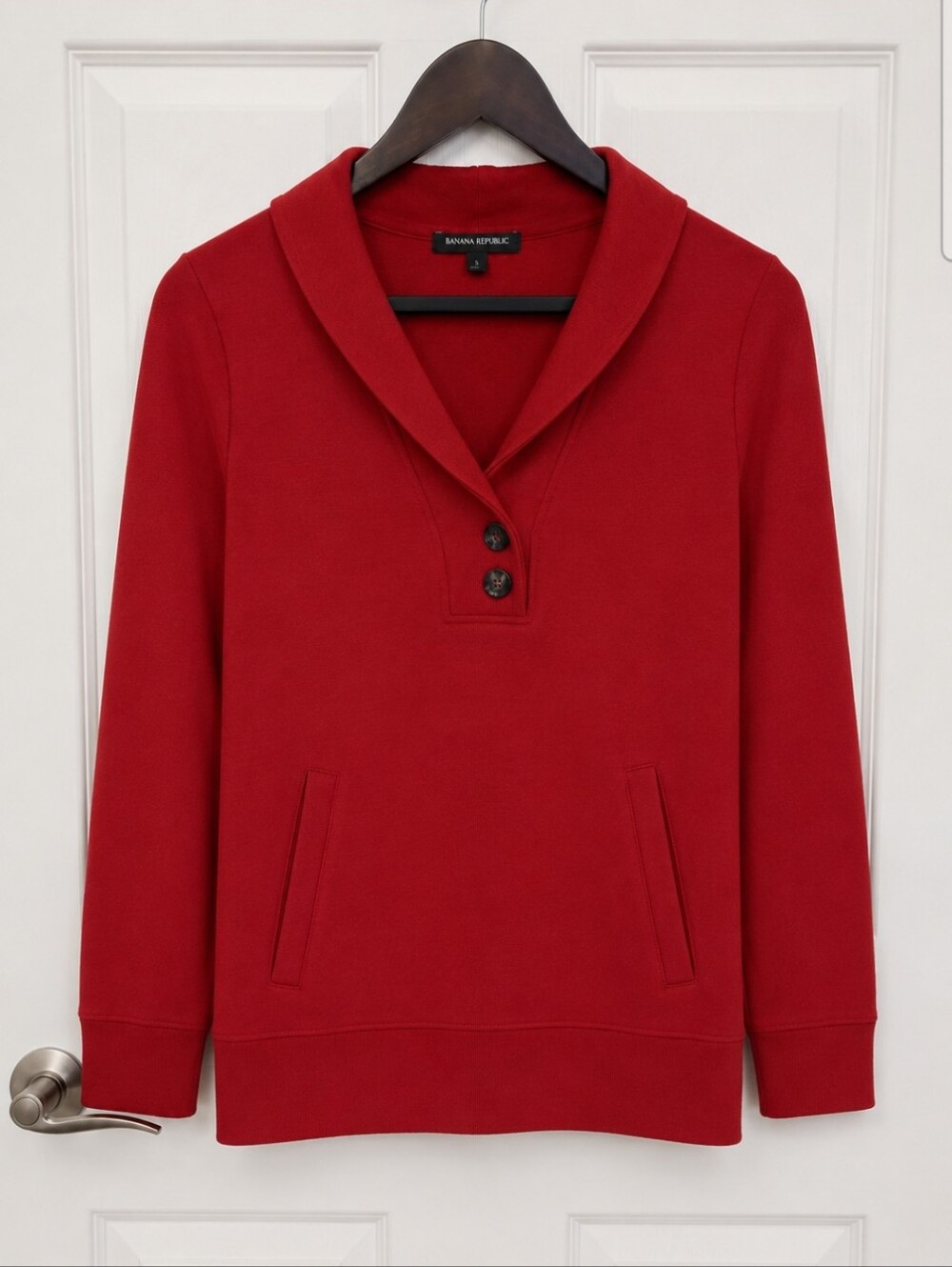 Banana Republic Red Shawl Collar Pullover Cotton Spandex Blend Sweater Sz Sm